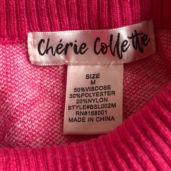 Cherie Collette Pink Geometric Knit Sweater Medium Mock Neck Barbiecore Coquette - Picture 6 of 7